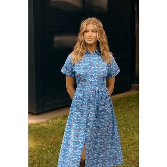Olivia by Livro Lakelyn Midi Button Down Patch Pocket Dress in Flask Blue Small - Picture 3 of 14
